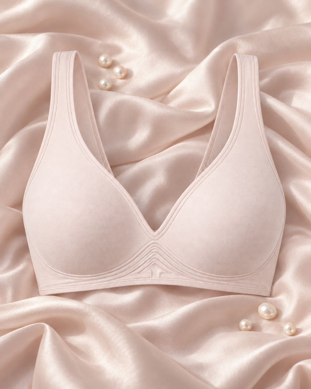 Soutien-gorge LaJelly coloris Poudre posé sur de la soie
